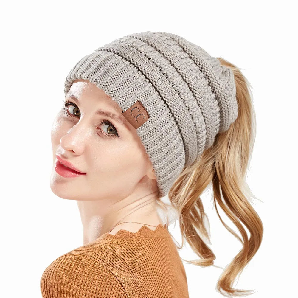 New Outdoor Warm Winter Woolen HatsAcrylic Open Horsetail HatsCold-Resistant High Ponytail Hats for Men and Women