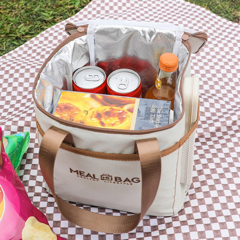 Portable lunch bag food insulated box Waterproof shoulder strap insulated box, hand-held lunch box bag, fresh aluminumA-DH