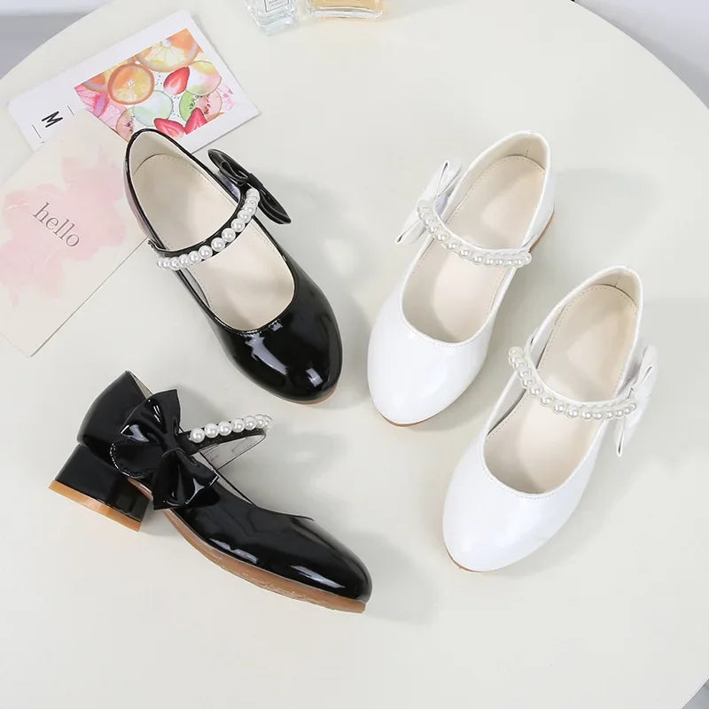 Summer Girls Shoes High Heels Patent Leather White Girl Communion Shoes Party Formal Princess Dress Shoe Girl Wedding Ceremony