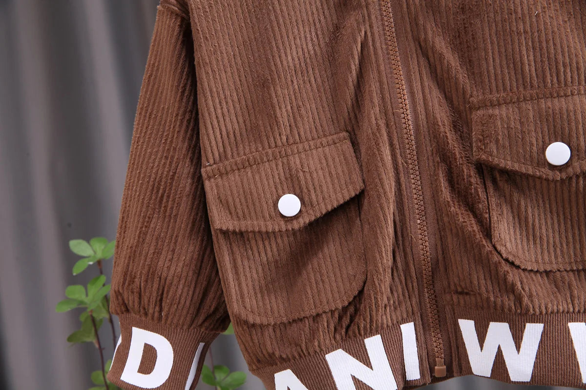 Spring Baby Boys Clothing Set Corduroy Zipper Jacket Coat + Pants 2Pcs For 1-5 Years Kids Casual Outifts Children Tracksuit