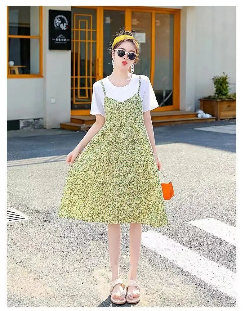 Maternity Dress Summer New Floral Dress Korean Version Casual Fashion Mom Loose Fresh Summer Dress Thin Pregnancy Dresses