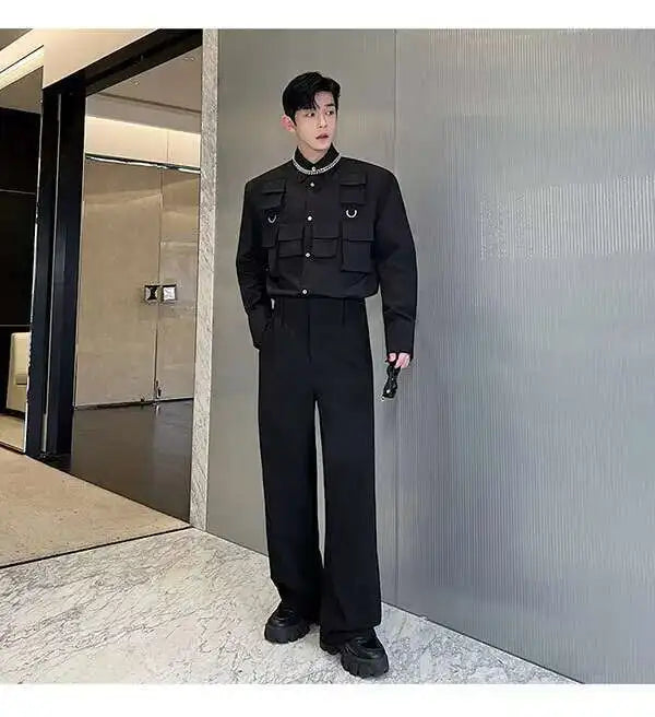 IEFB Men's Suit Pants Solid Color Niche Design Korean Style Casual Straight Elastic Waist Versatile Trousers 2023 New 9C2269
