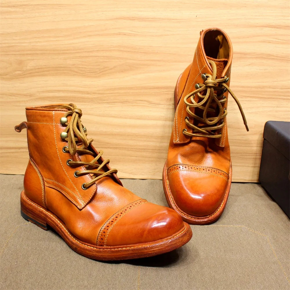 Men's Handmade Ankle Boots Soft Calfskin Full Grain Leather round Cap Toe Black Brown Winter Outdoor Shoes Best Quality