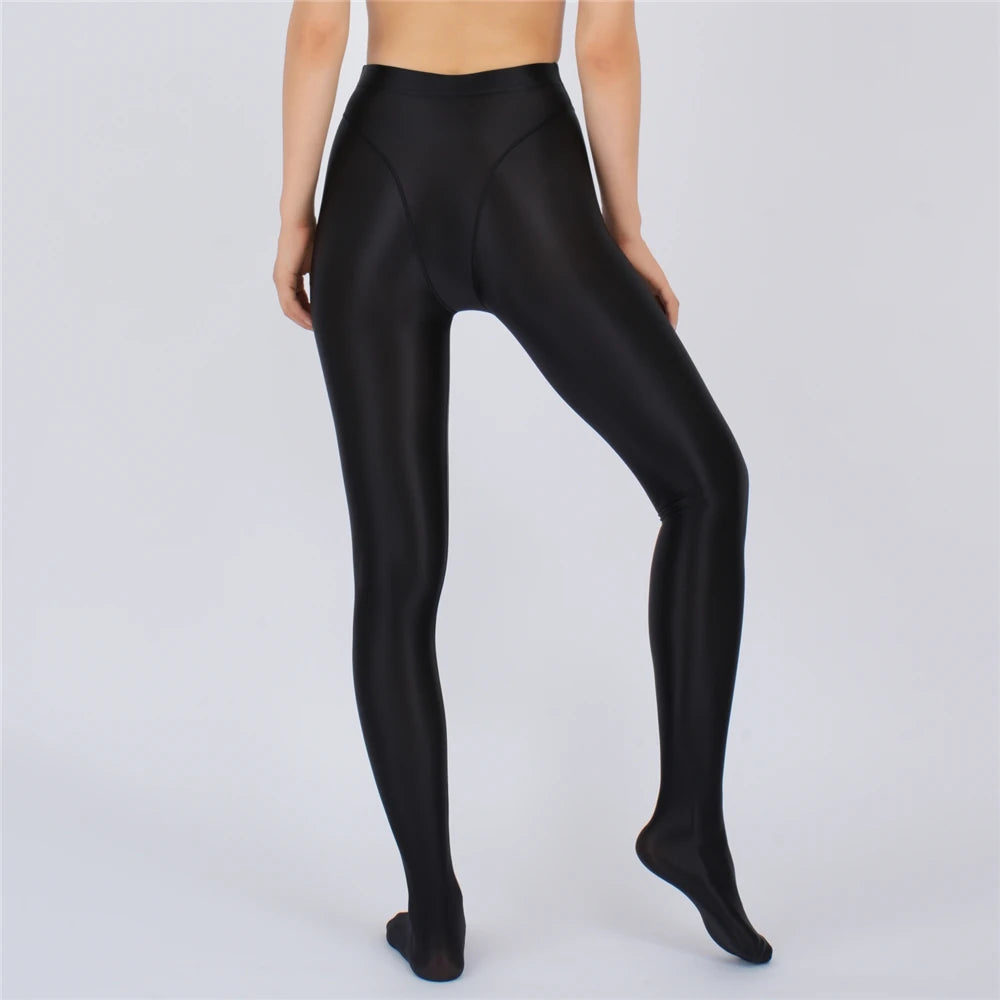 Sexy Women Thin Sheer See Through High Waist Sexy Tight Silk Shiny Pencil Pant Oil Glossy Candy Color Yoga Leggings Pants