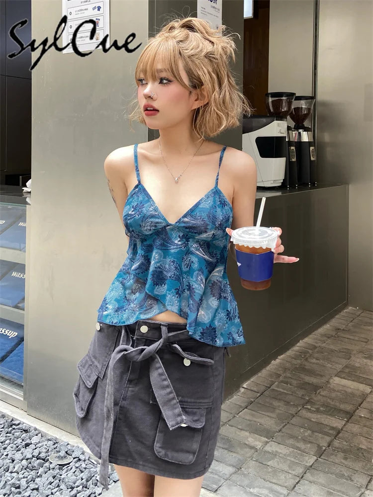 Sylcue Simple And Light Summer Cool Breathable Soft Casual All-Match Sexy Mature Charming Women'S Butterfly Classical Print Vest