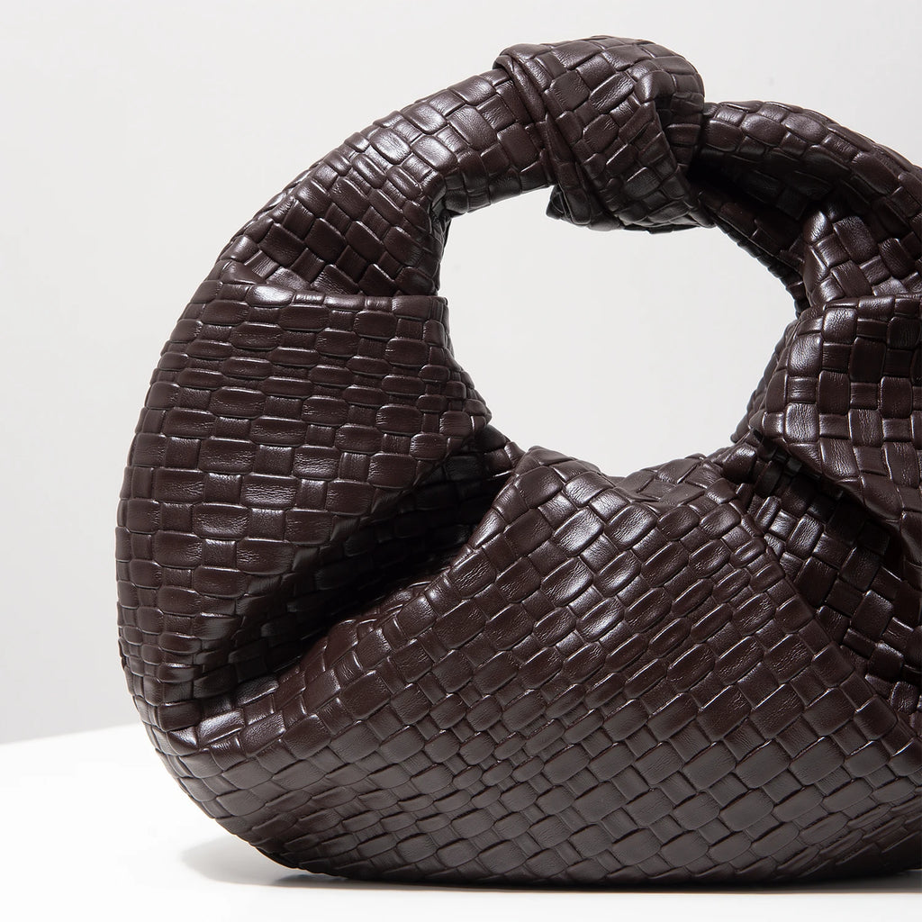 Vintage Faux Leather Woven Pattern Handbag, Knotted Crescent Bag, Pleated Cloud Bag, Women's Party Dress, Burgundy Wallet, Elegant Evening Bag (Pattern Random)