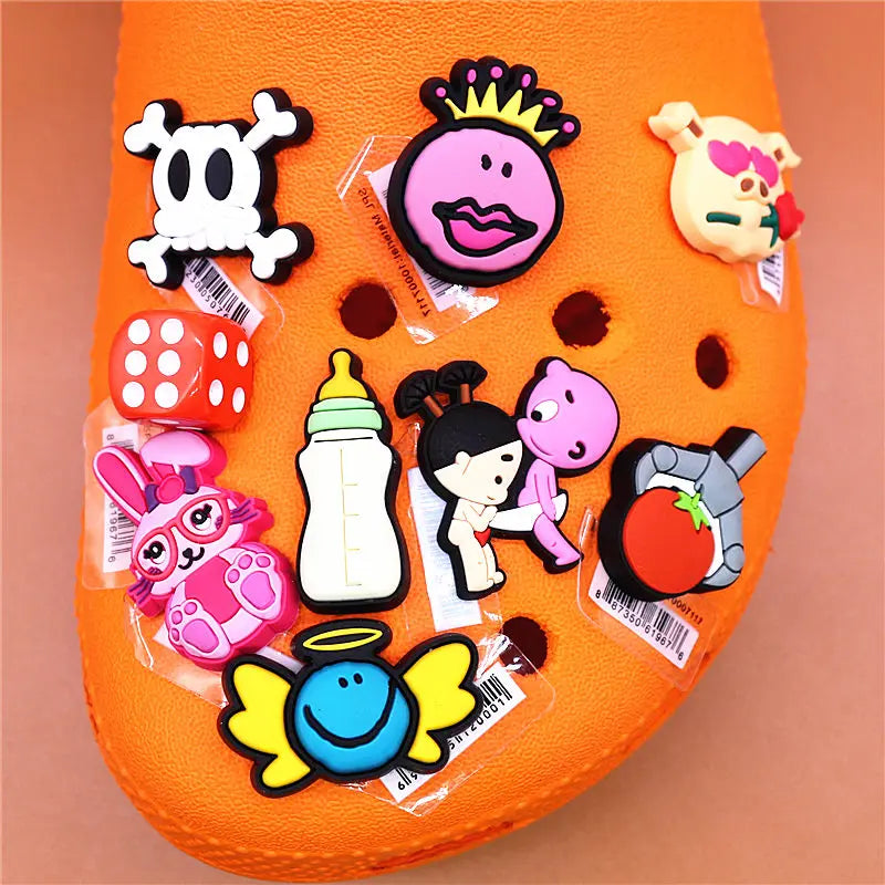 Single Sale 1pcs PVC Shoe Charms Cute Rabbit Baby Bottle Sieve Shoe Accessories Clips Shoe Buckle Decorations fit Kids X-mas