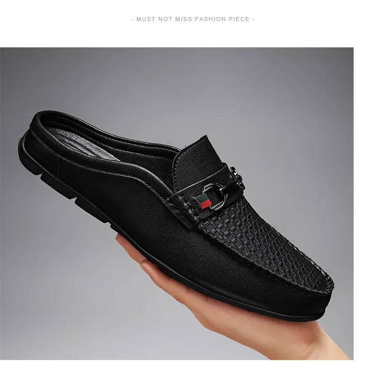 Large Size Mules Men Half Shoes For Man Slippers Leather Mens Semi-Drag Casual Shoes Backless Loafers Male Slides Flats Sandals