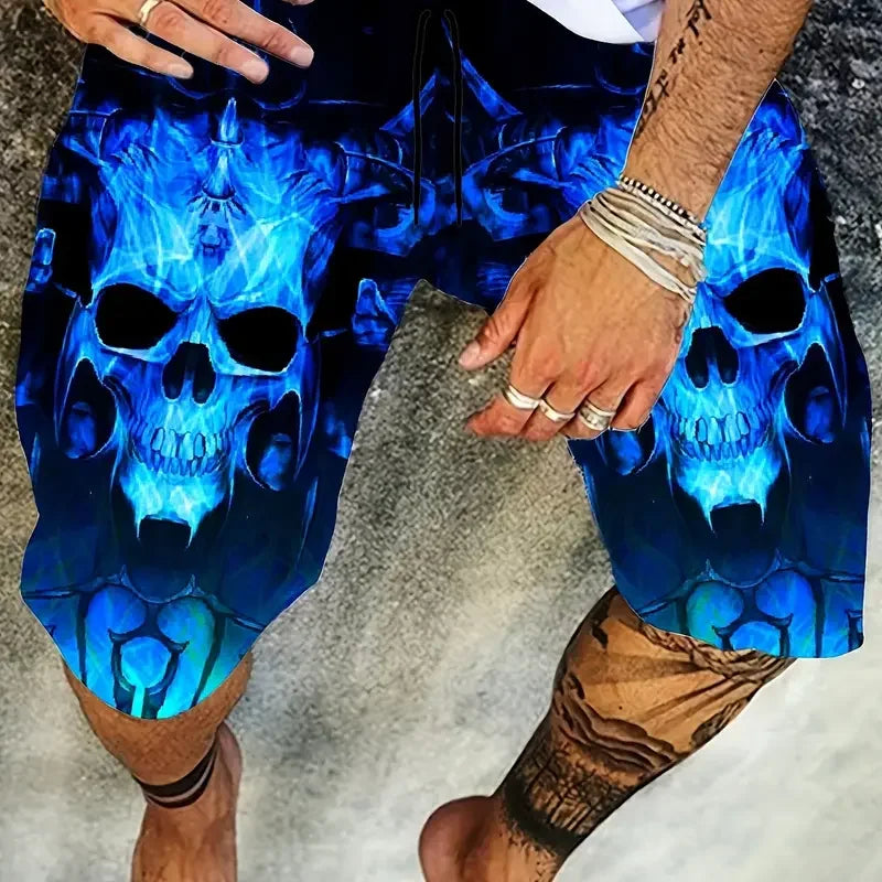 New Men's beach shorts Horror Skull 3D Printed  Board Shorts Summer Swim Trunks Elastic Waist DrawstringHawaiian Style Holiday