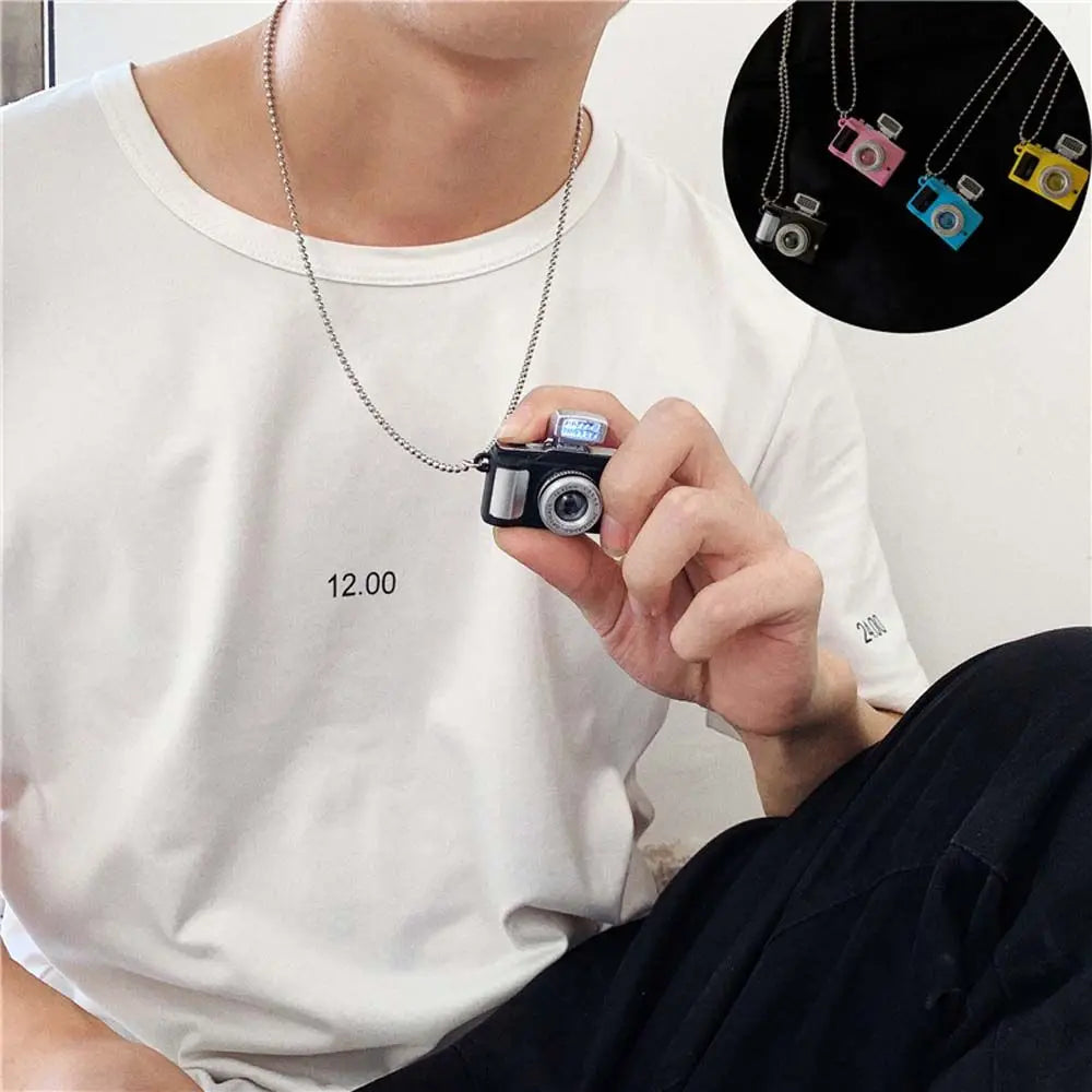 Couple Models Unisex Flash Camera Men Luminous Sweater Chain Music Pendant Fashion Jewelry Necklace