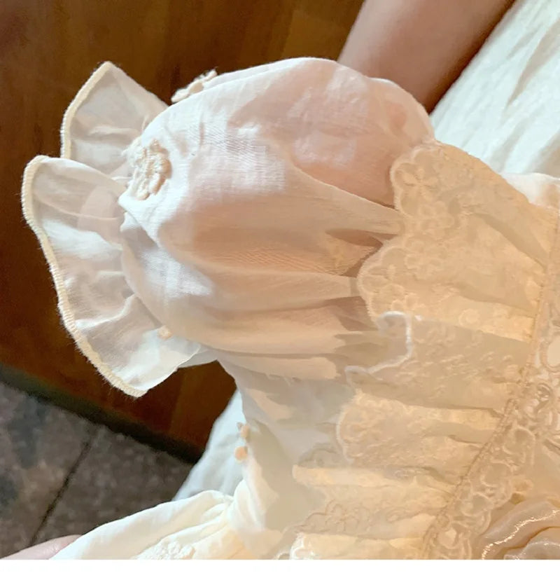 Girls' French Lolita Princess Dress, New Summer Style One-Year-Old Dress, White Cute Little Girl's Beautiful Short-Sleeved Dress