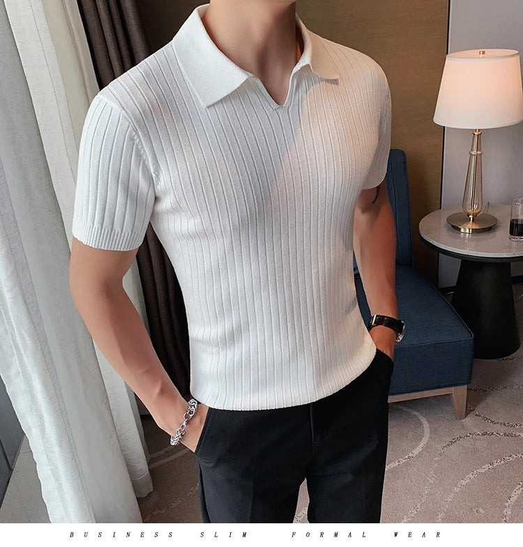 2021Top Grade New Summer Mens Polo Shirts With Short Sleeve Turn Down Collar Casual Knit Solid Colo Tops Fashions Men Clothing