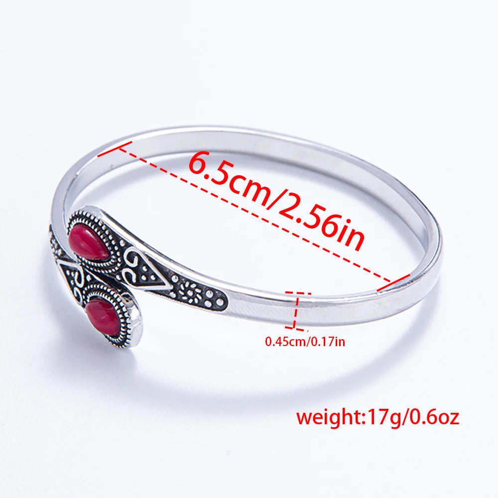 A fashionable retro inlaid imitation green agate water drop men and women adjustable open bracelet, bohemian style summer hundre
