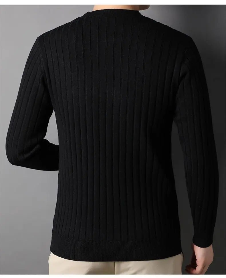 Trend Fashion Autumn Winter Sweaters Men Solid O-Neck Screw Thread Thicken Smart Casual Long Sleeve Slim Pullovers Knitted Tops