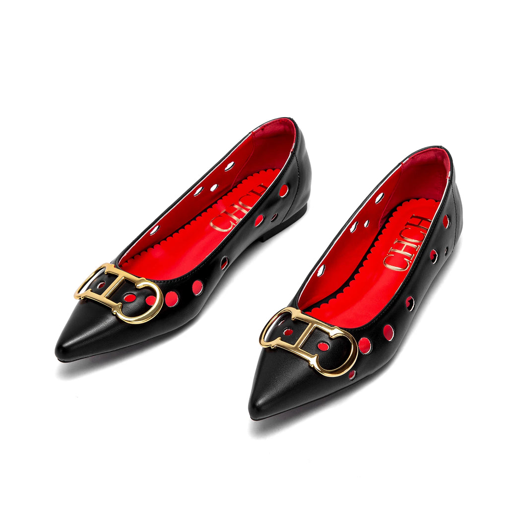 CHCH Women's Flat Shoes 2025 New Punching Design Pointed Women's Shoes Simple Anti slip