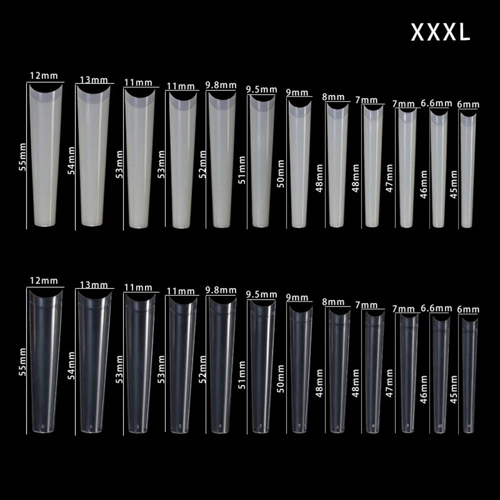 240Pcs 3XL Extra Long Coffin False Nails NO C-Curve Transparent Nail Tip 12 Size Half Cover Acrylic Nails Tips For Manicure Tool