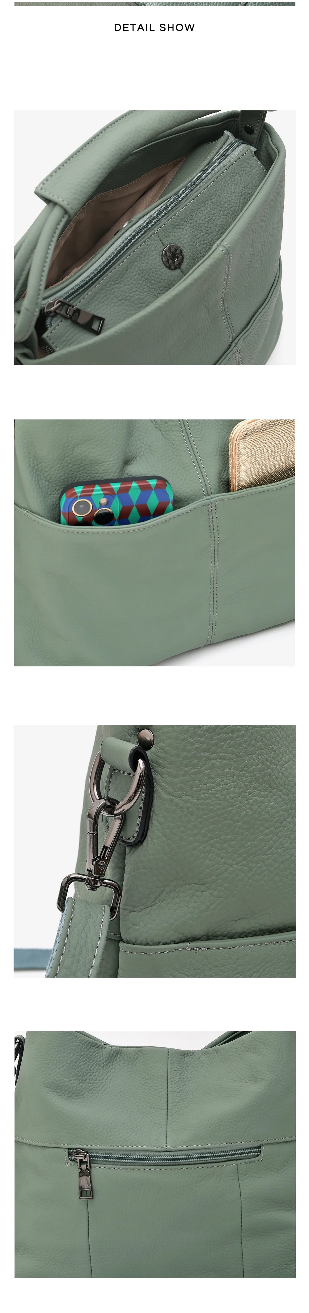Women Versatile Casual Genuine Leather Top-handle Shoulder Bag Multi pockets Adjustable Strap Cross body Handbags Daily Commute