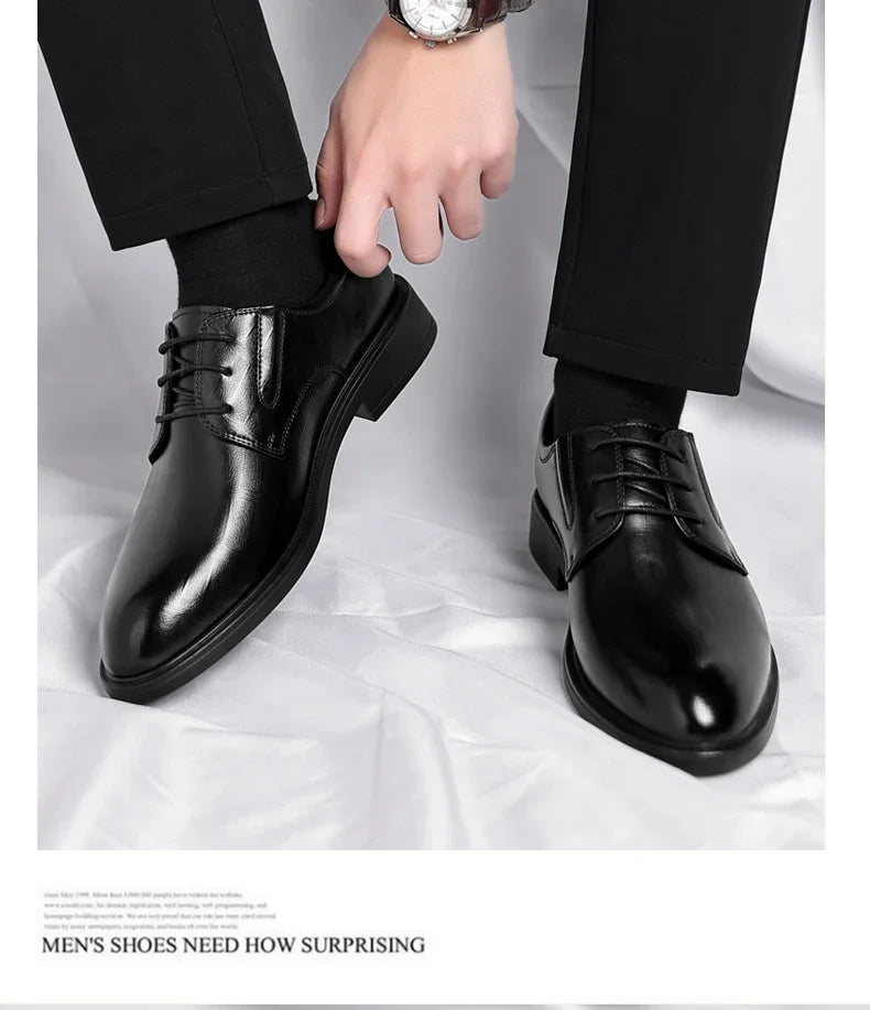 3/6/8 CM Elevator Shoes Men Dress Shoes Black Soft Leather Men Heighten Formal 1 Casual Business Men Oxfords Suit 2