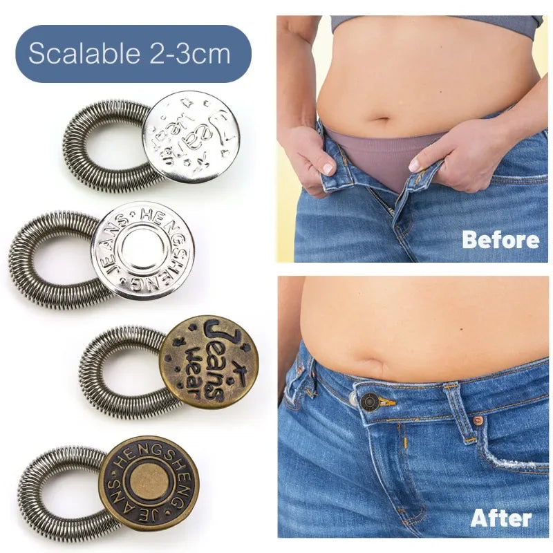 1/20PCS Jeans Waist Extender Button Adjustable Retractable Elastic Spring Buttons DIY Pants Jeans Free Sewing Waist Extenders