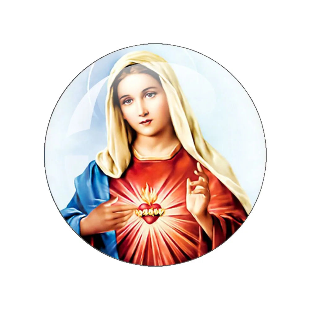 Virgin Mary And Baby Jesus Religious Glass Cabochon 10mm-40mm Round Photo Glass Cabochon Demo Flat Back Making Findings