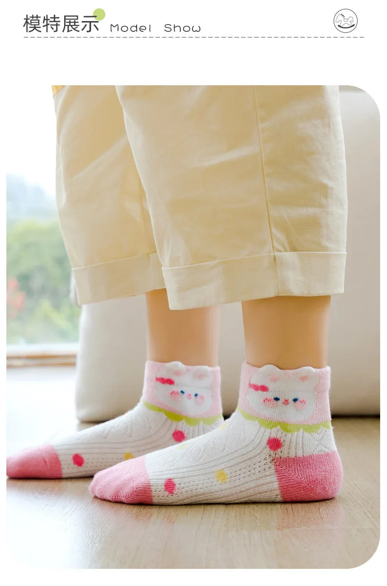 5 Paar/Los Kinder Baumwollsocken Mädchen Junge Baby Teenager Kinder Niedliche Cartoon Mode Weiches Netz für Sommer 1-12 Jahre Neue Schülersocken
