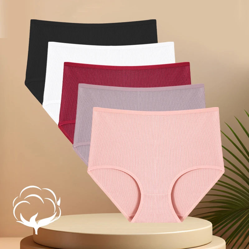 5PCS High Waist Cotton Underpants Women's Sexy Comfortable Briefs Seamless Breathable Panties Girls Stretch Soft Lingerie S-XXL
