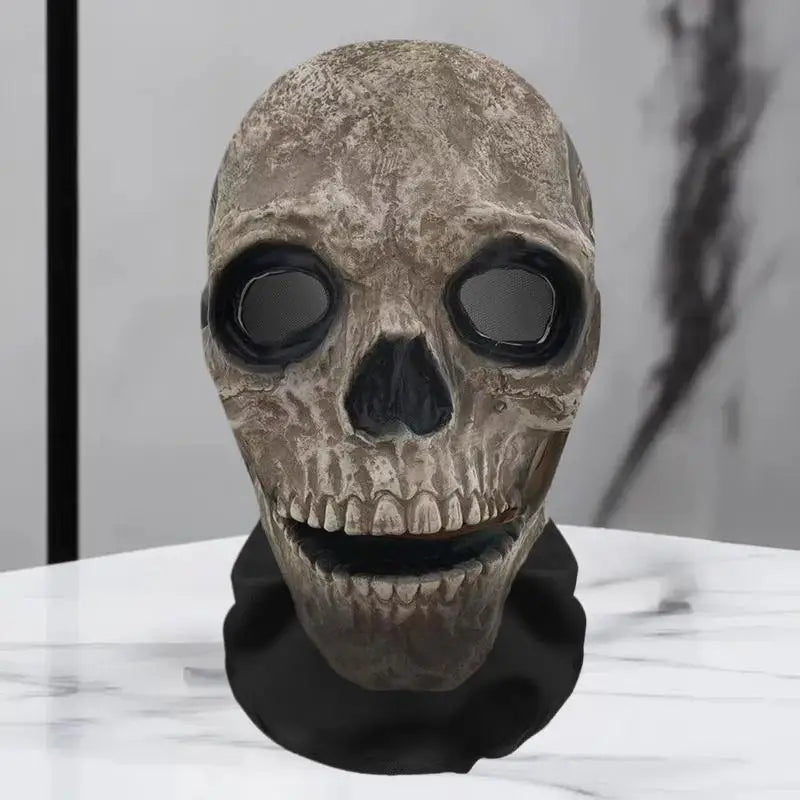 Halloween Ghost Face Full Mask, 3D Printed Stretchable Mesh, Comically Horrifying Cosplay Party Skull Headdress.