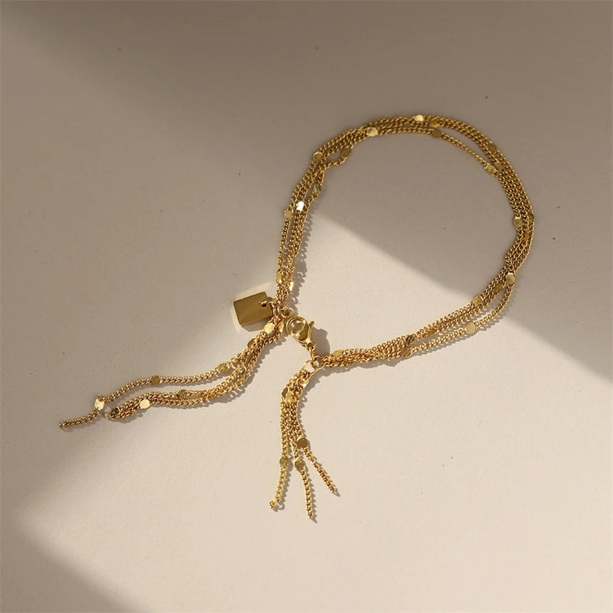 316L Stainless Steel Simple Multilayer Tassel Chain Bracelet For Women Fashion Fine Jewelry Gift SAB1071