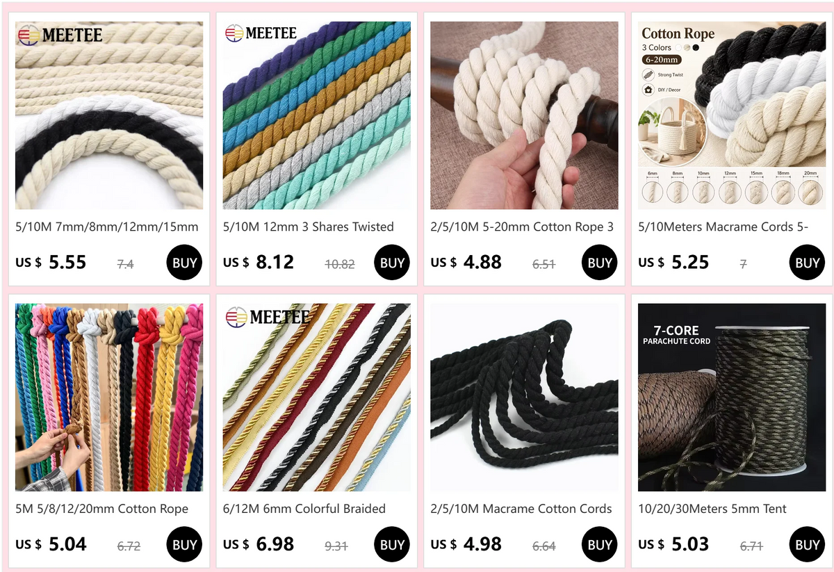 5/10M 12mm 3 Shares Twisted Cotton Rope Woven Braid Cord Meetee Bag Drawstring Strap Decorative Macrame Ropes Sewing Accessory