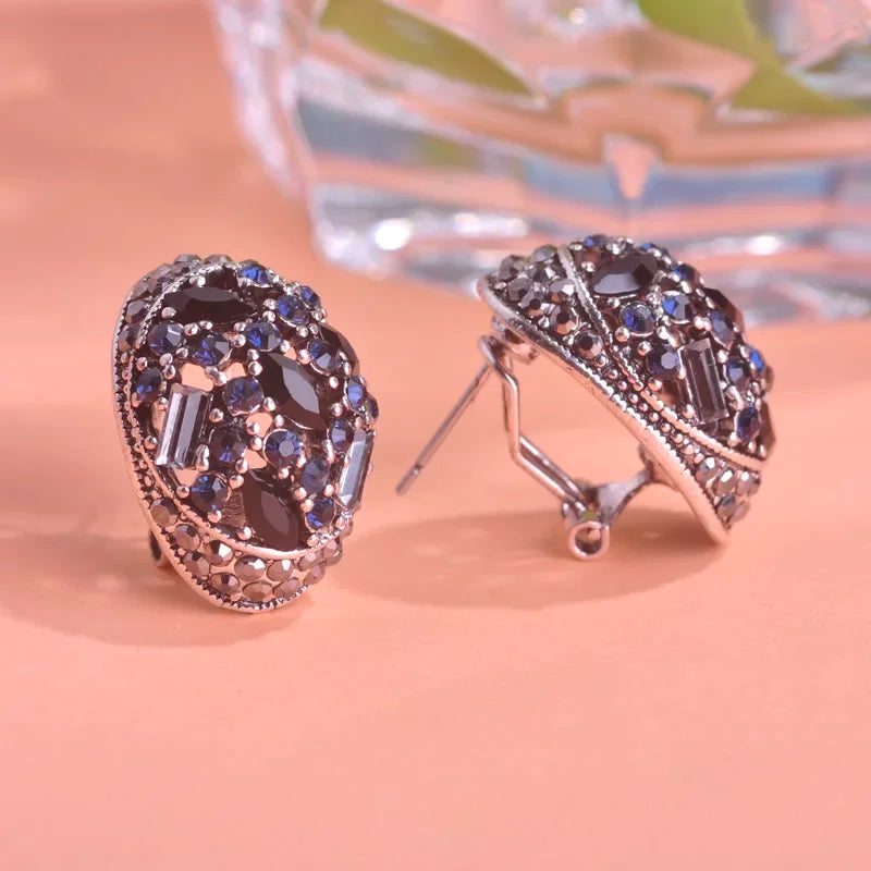 Blucome Vintage Stud Earrings For Women Girls French Hooks Max Brincos Ouro Joias Full Crystal Turkish Jewelry Retro Pendientes