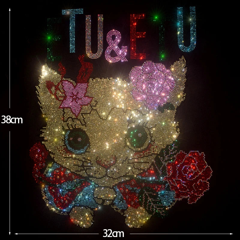 High quality rhinestone T shirt female summer short sleeve female fashion shiny cat crystal hot diamond T-shirt collar soft cott