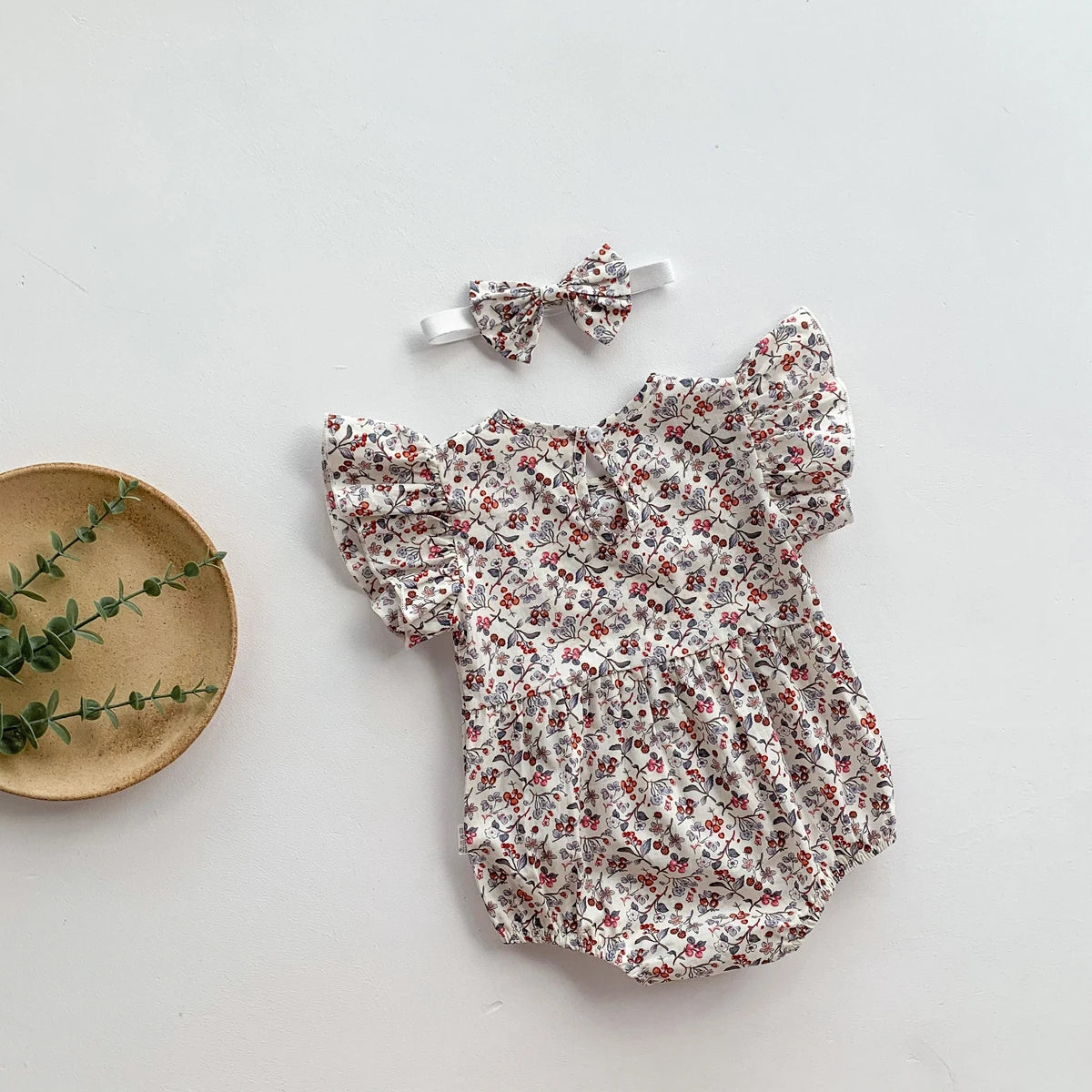 Lovely Romper+Headband 2 PCs Toddler Girl Floral Clothing Set Baby Cotton Soft Jumpsuit Newborn Flower Onesie Kids Summer Outfit