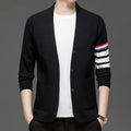 Spring Autumn New Men's V-Neck Knitted Cardigan High Quality Color Blocked Striped Breathable Pocket Sweater Versatile Menswear
