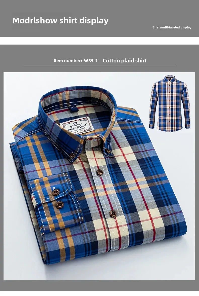 Neue Herren-Langarmhemd aus reiner Baumwolle im Karomuster Frühling Ganzbaumwoll-Freizeithemd Koreanischer Stil Schlank machend Glättet Ihre Silhouette Bügelfrei