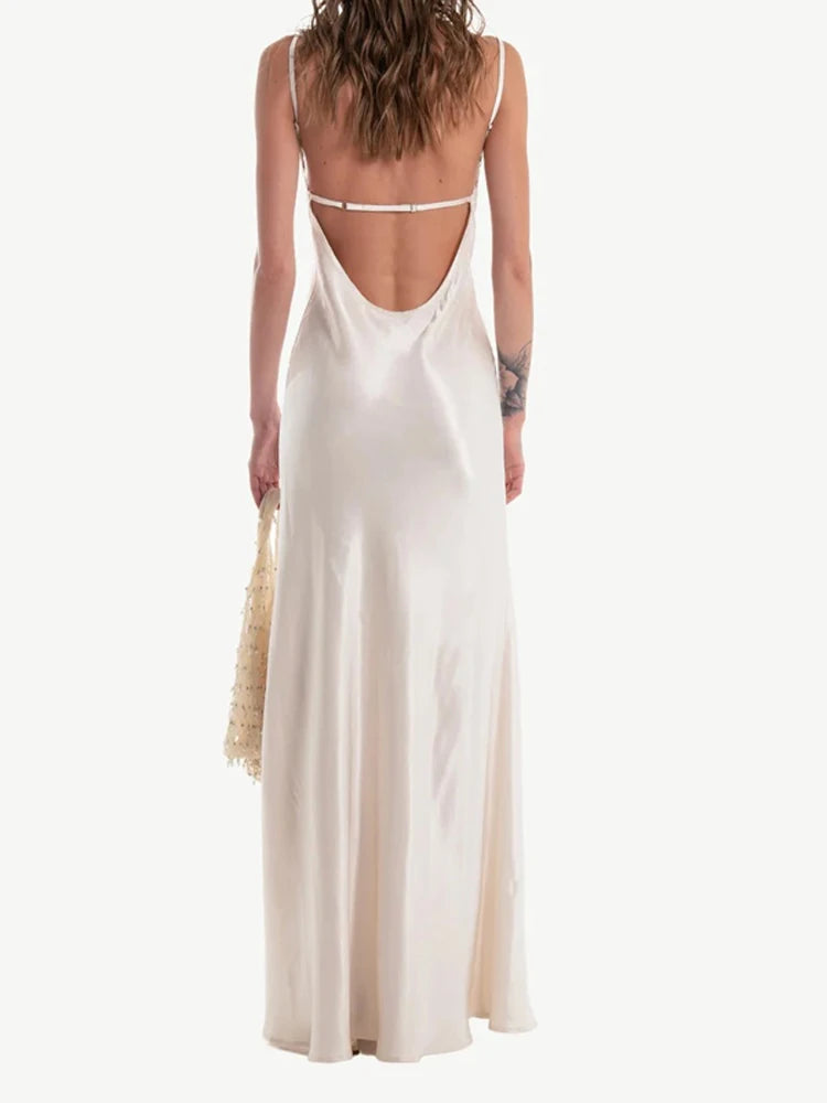 Chic Lace Patchwork Sling Maxi Dress Women Sexy V-neck Sleeveless Backless Satin Slim Long Gown Lady Evening Party Dresses 2026