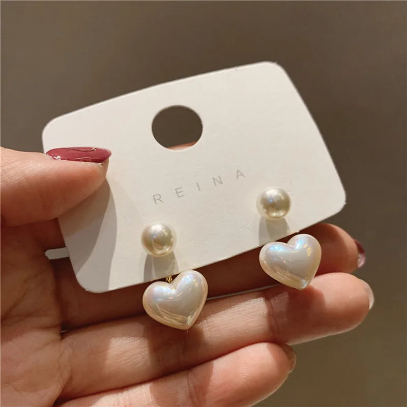 KOTiK New Fashion Contracted Heart Pearl Fine Earrings Joker Sweet Elegant Temperament Women Wedding Earrings Jewelry Gifts