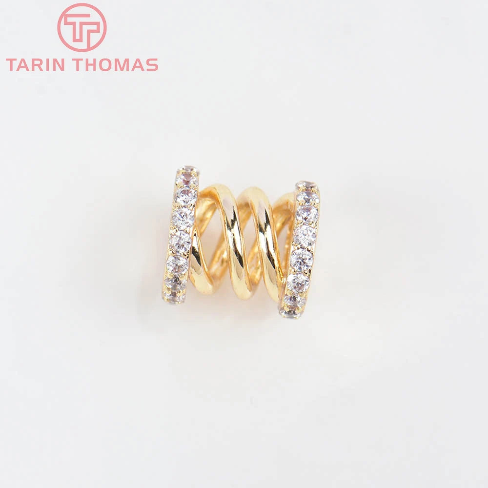 (5682)2PCS 8.7x9MM 24K Gold Color Brass with Zircon Spring Shape Spacer Beads Bracelet Beads High Quality Jewelry Accessories