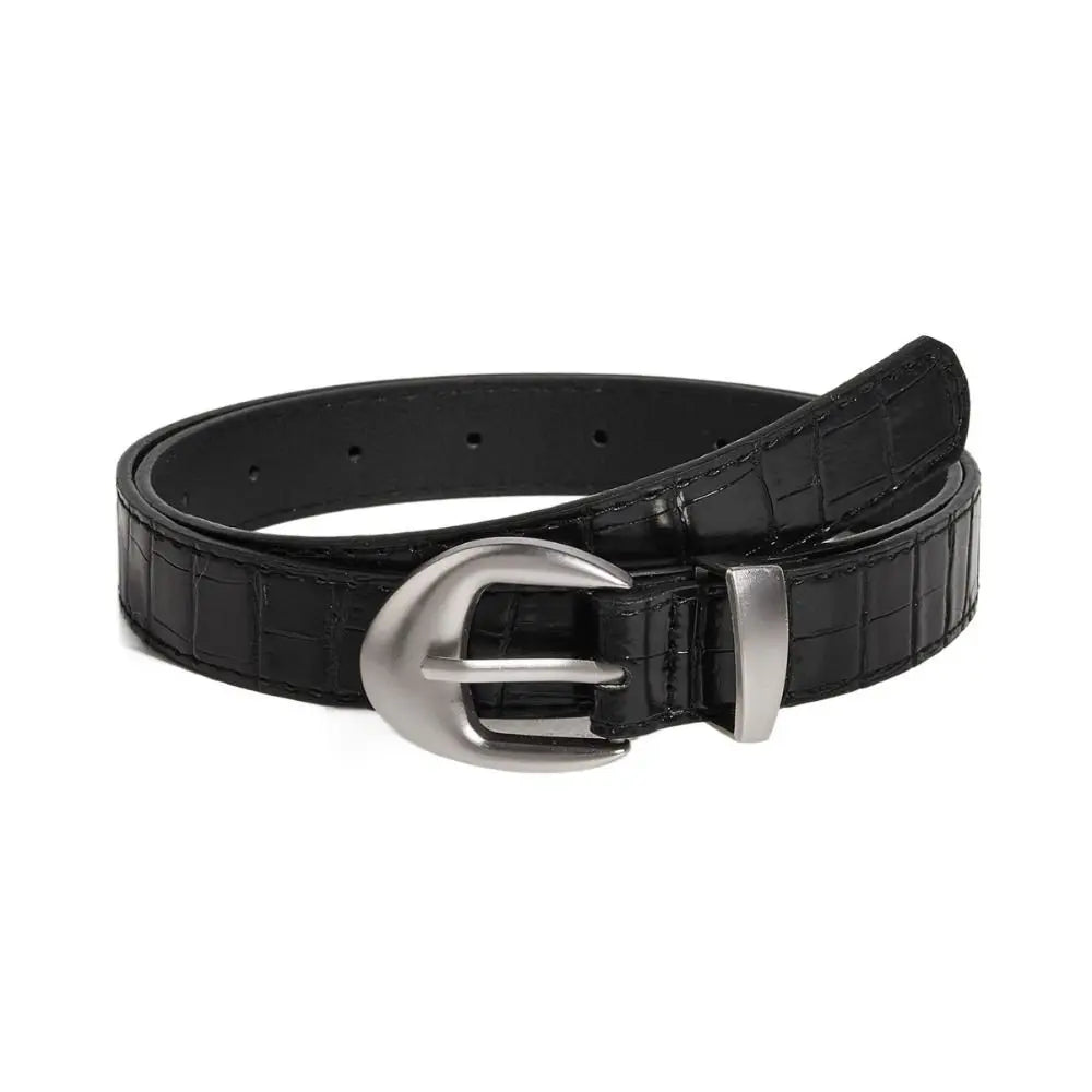Ins Style Crocodile Pattern Women's Belt PU Leather Korean Thin Waist Belt Niche Black Red Dress Jeans Belt For Girls