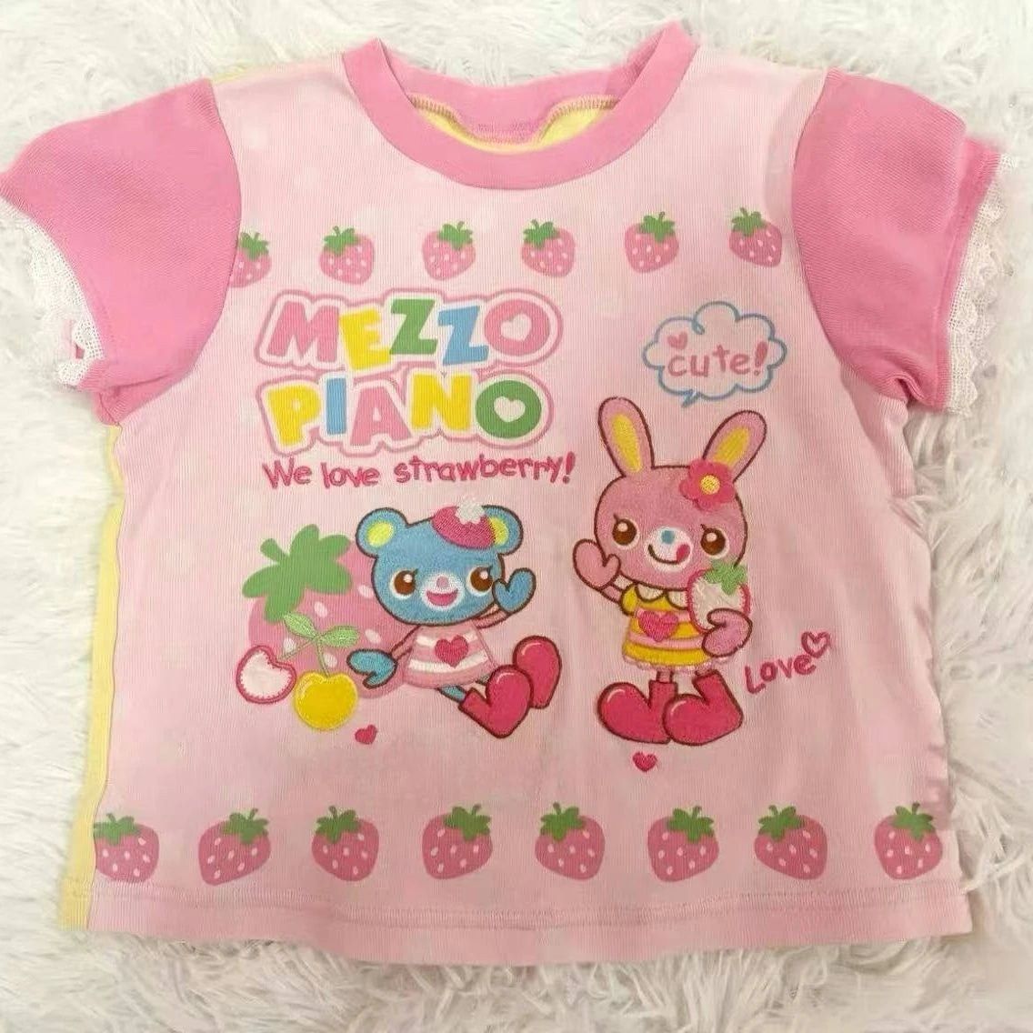 Japanese Kawaii Cartoon Print Tshirts Harajuku Contrast Patchwork Lace Fairy T-shirt Women Y2k Aesthetic Grunge Cropped Tees