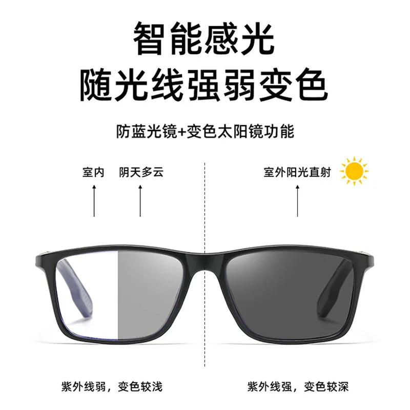 Fashion Photochromic Reading Glasses for Men Presbyopia Hyperopia Sports Glasses Anti Blue Light Glasses +100 +150 +200 +250
