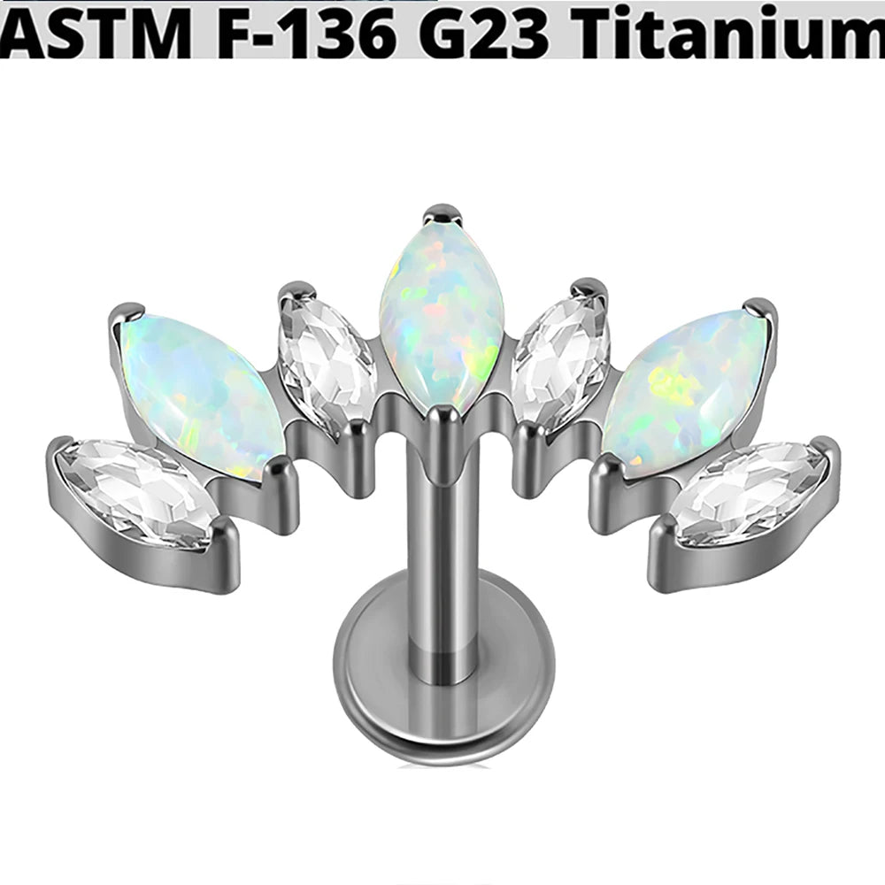 1PC G23 Titanium 7 Marquis Zircon Labret Lip Ring Internal Thread Opal Ear Cartilage Tragus Helix Daith Body Jewelry