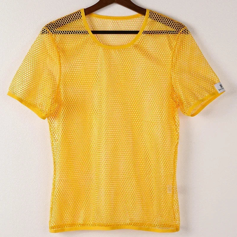 Men's Hollow Out Mesh T-Shirt, Breathable, Sport, See Through, Streetwear, Lightweight, Casual Tank Top, Summer, New Arrivals