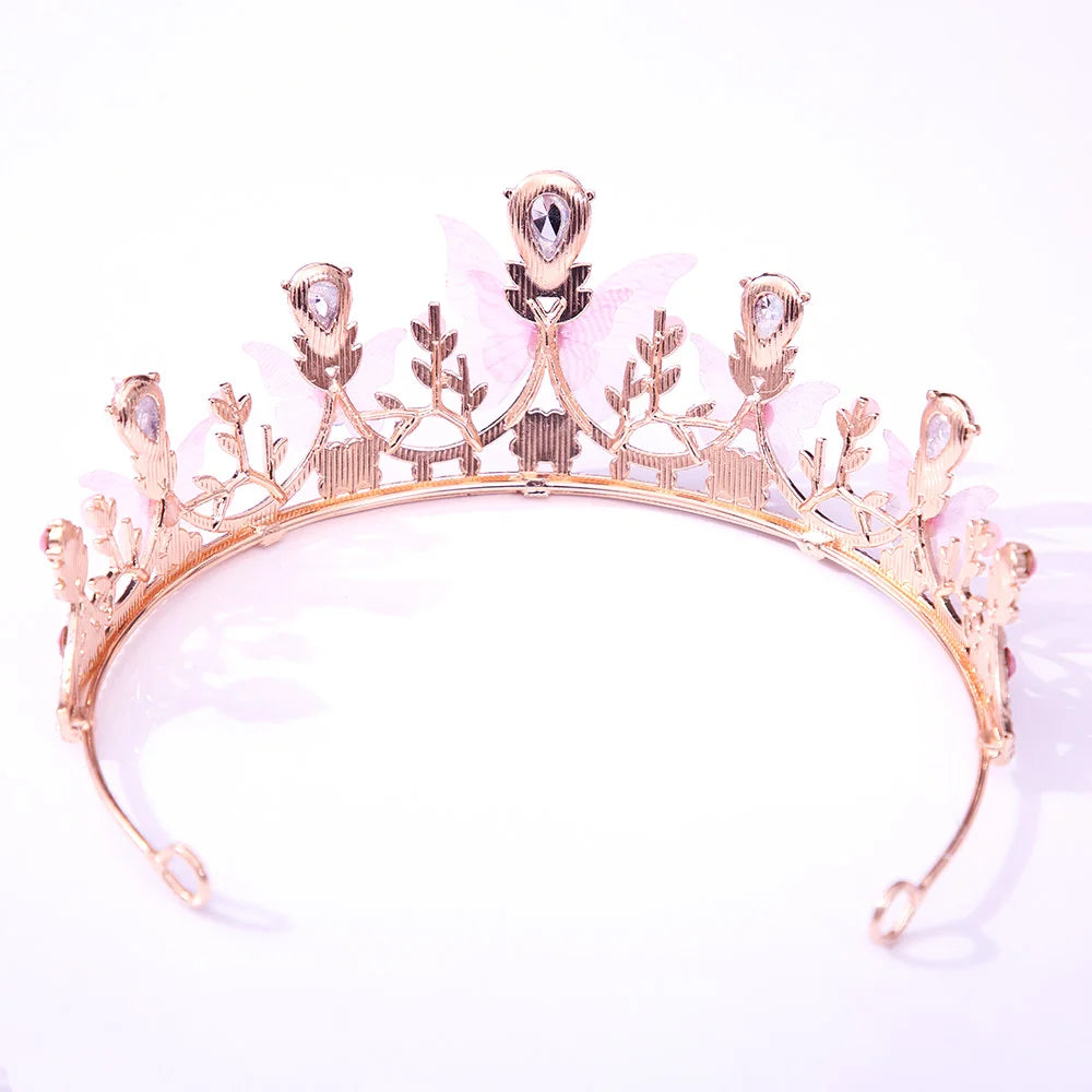 KMVEXO Süße Schmetterlingskronen Ozean-Stil Kostüm Kristall-Tiaras für Frauen Mädchen Prinzessin Geburtstagsparty Strand Haarschmuck