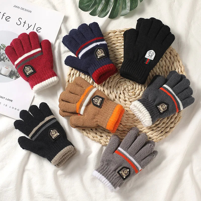 Winter Children's Gloves Warm Double Inner Wool Boy Girl Cold-Proof Kawaii Kids Soft Thick Autumn Elastic Travel Knitted Gloves