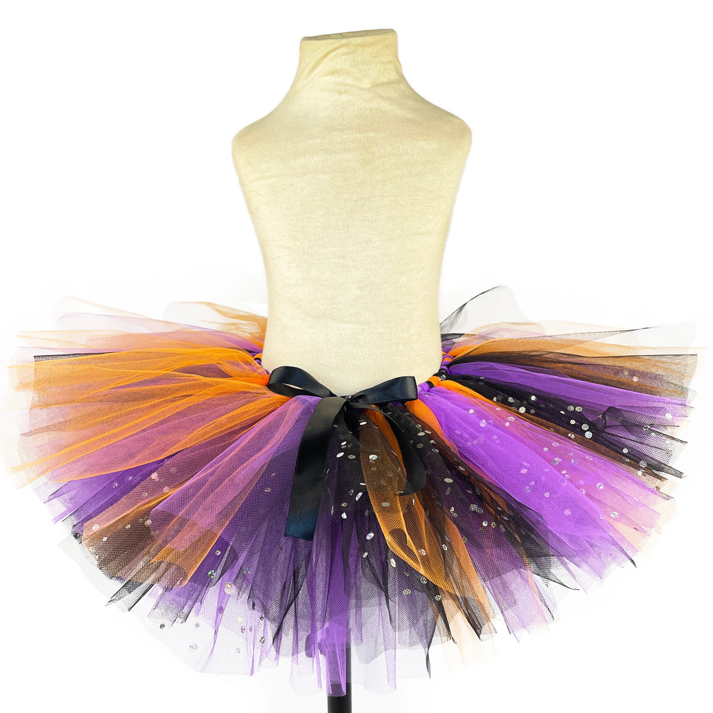 Girls Halloween Glitter Tutu Skirts Baby Ballet Tulle Pettiskirts with Witch Hat Broomsticks Kids Cosplay Party Costumes Cloth