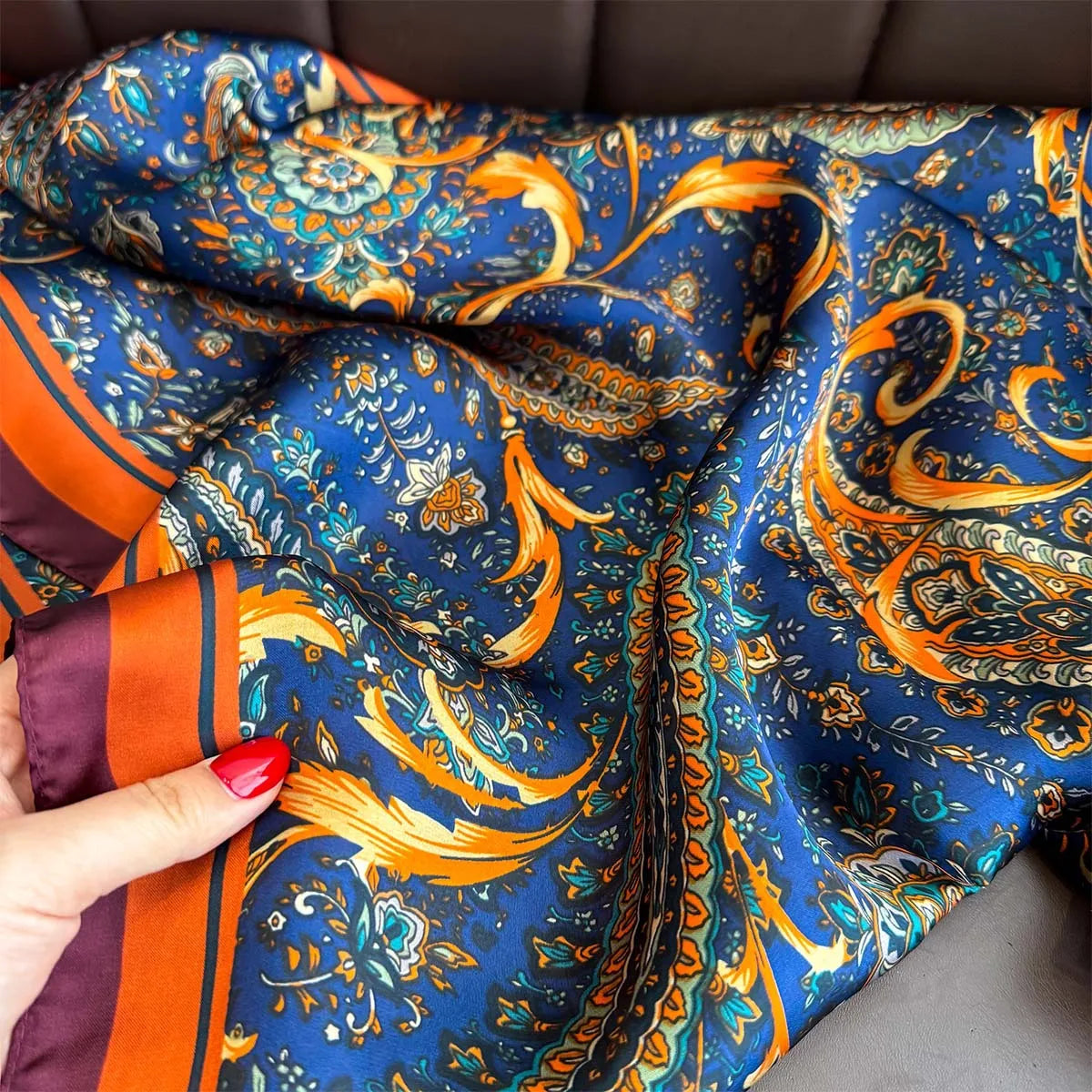 Neues 90cm quadratisches Tuch Retro Cashew Blumenmuster Seidenschals Damen Foulard Kopftuch Sommer Schal Hijab Bandana Halstuch