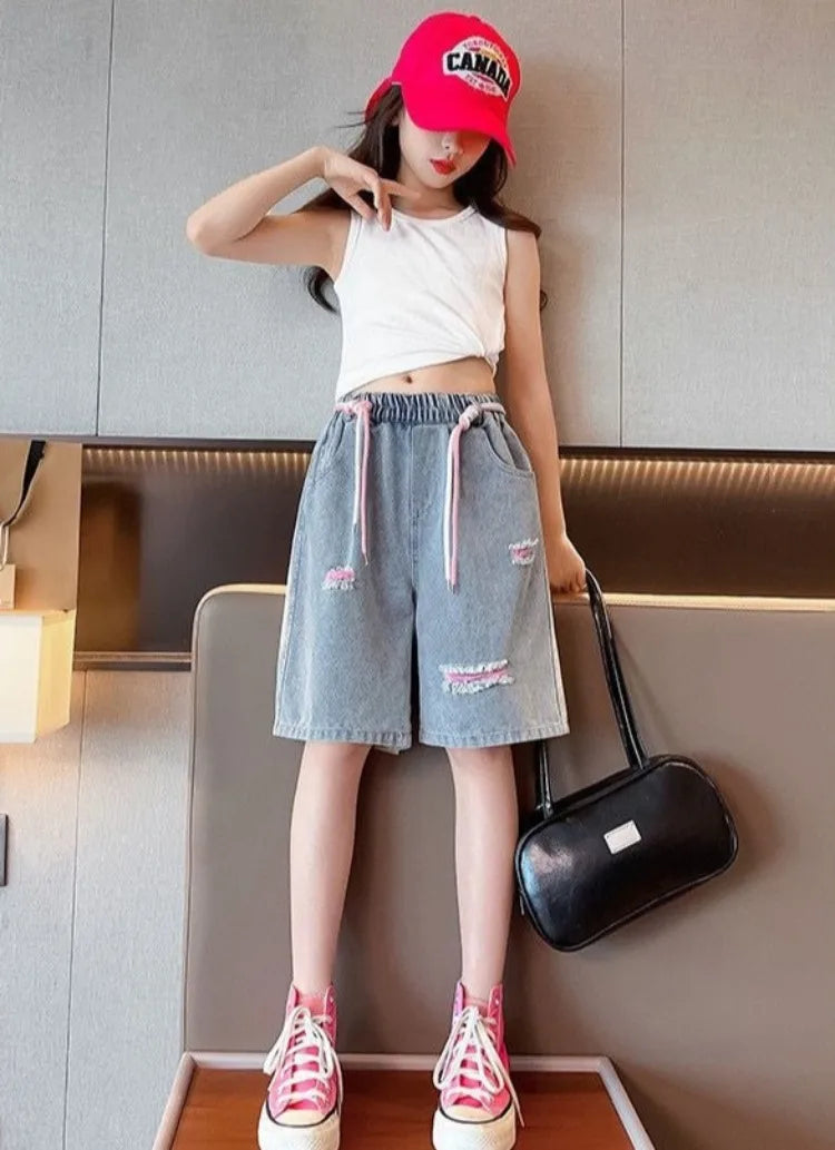 Kids' Lightweight Denim Shorts 2026 Summer Trendy Casual Outdoor Shorts for Girls Breathable Stretchy Streetwear Jeans