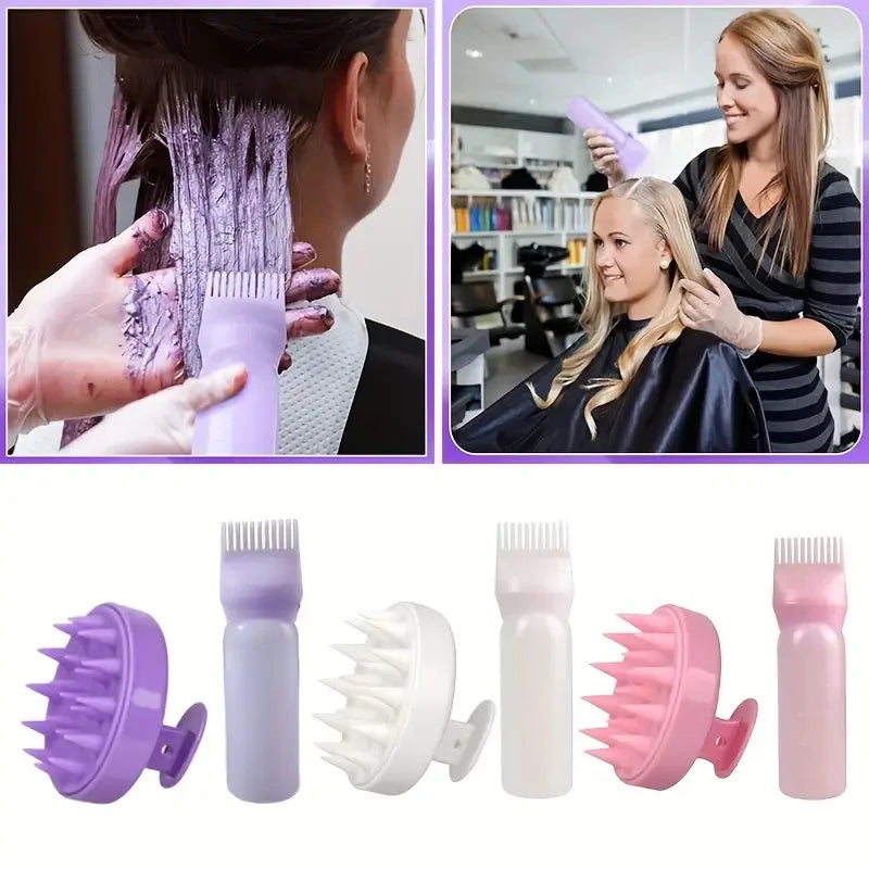 3pcs Scalp Massage Brush with Root Comb Applicator Bottle Silicone Massager Hair Oil Applicator Bottles Hair Coloring Supplies