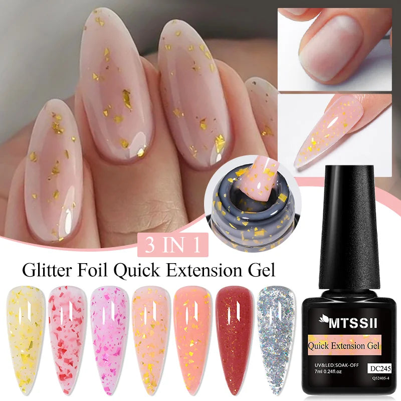 Mtssii 7ML Pink Glitter Quick Extension Gel Nagellack Rosa Goldfolien-Effekt Vernis Semi Permanent UV Gel Nagellack Hard Gel