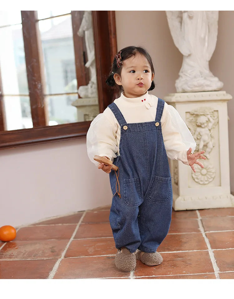 2025 Autumn New Baby Girls Cute Rabbit Ears Denim Overalls Solid Infant Sleeveless Jumpsuit Toddler Casual Strap Jean Trousers